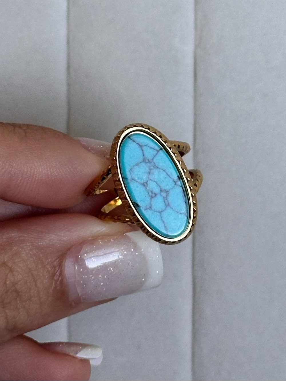 Boho Turquoise Style Gold Plated Ring Adjustable - Picture 7 of 10